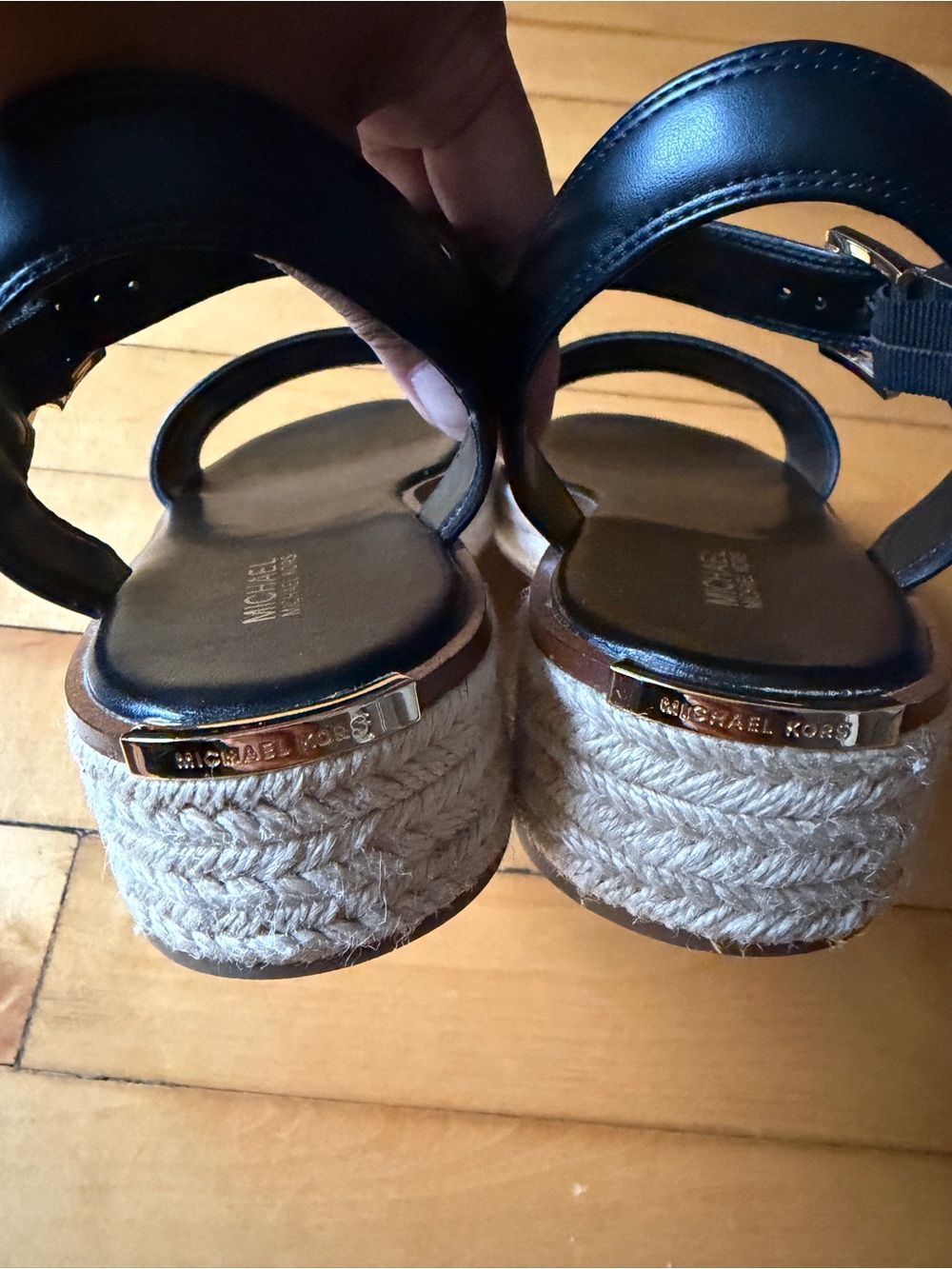 Michael Kors Black Leather Buckle Strap Sandals - Picture 3 of 8